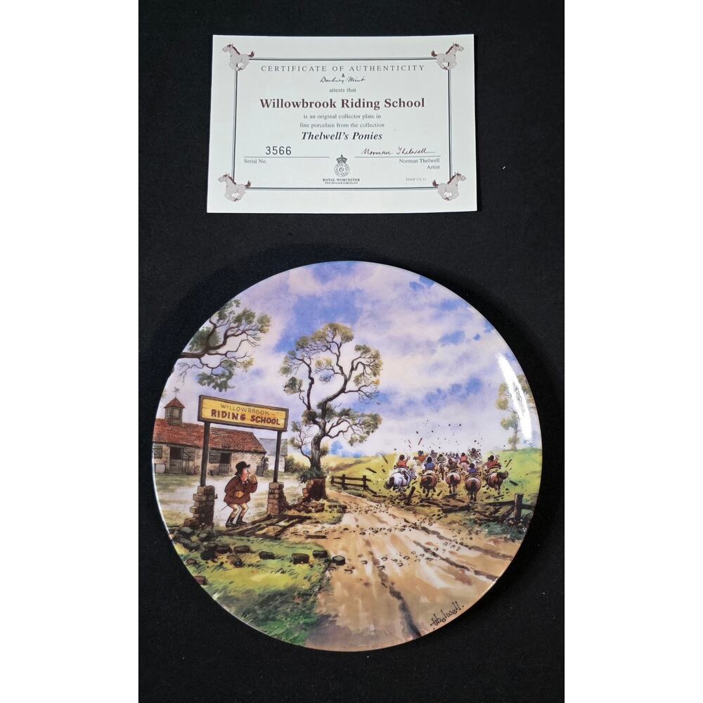 Danbury Mint Royal Worcester Thelwell's Ponies 'Willowbrook Riding Scool' Plate